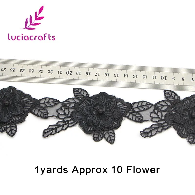 Lucia crafts 1y черная Цветочная вышивка из кружевной ткани Отделка ленты аппликация швейное платье DIY Одежда ручной работы материалы N0703