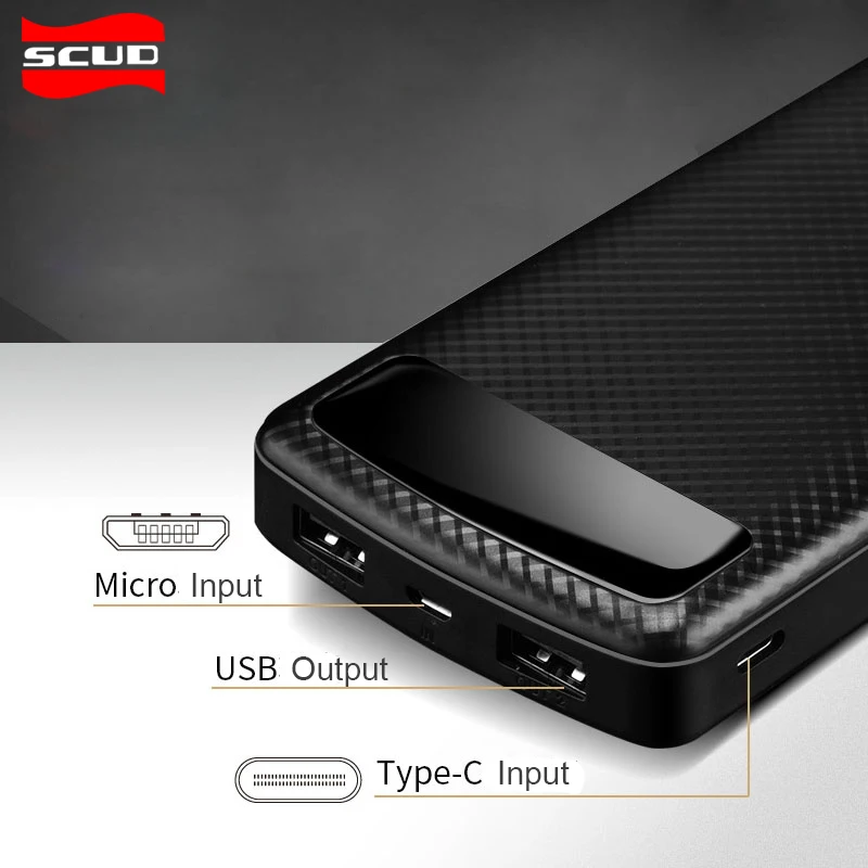 Scud power bank 20000mAh+ USB кабель type-C со светодиодный зарядным устройством с цифровым дисплеем для мобильных телефонов Xiaomi huawei LG samsung Android