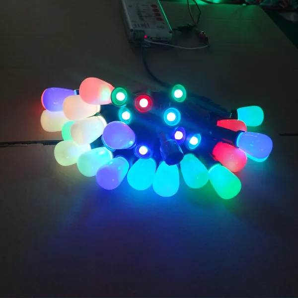 50 шт./компл. RGB G27 12V WS2811 Светодиодная Пиксельная светящаяся гирлянда; полноцветные Рождественские огни; молочный G27 крышка; Зеленая проволока; водонепроницаемый IP68