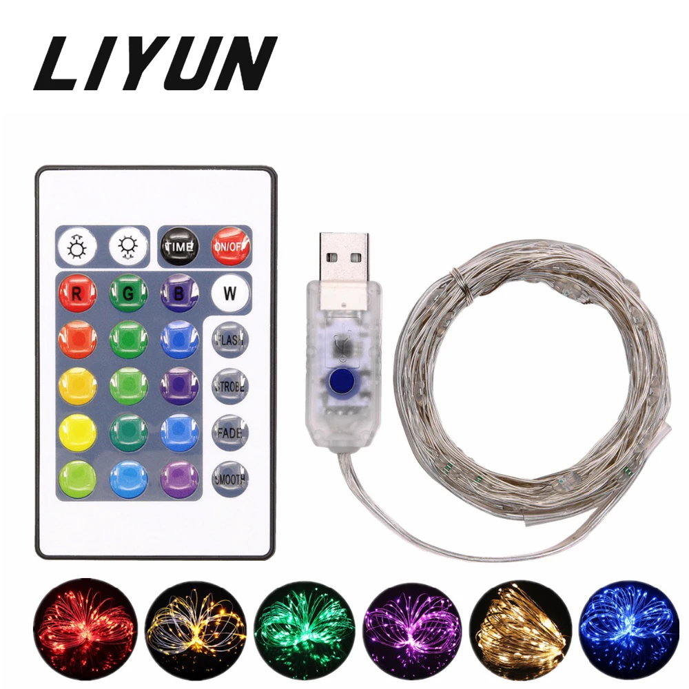 RGB светодио дный огни строки 5 м 50 Водонепроницаемый USB В Фея праздник света с 24Key