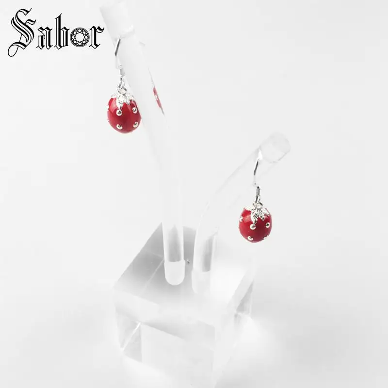 Серьги капли с Красной клубникой модные ювелирные изделия милый Серебристый