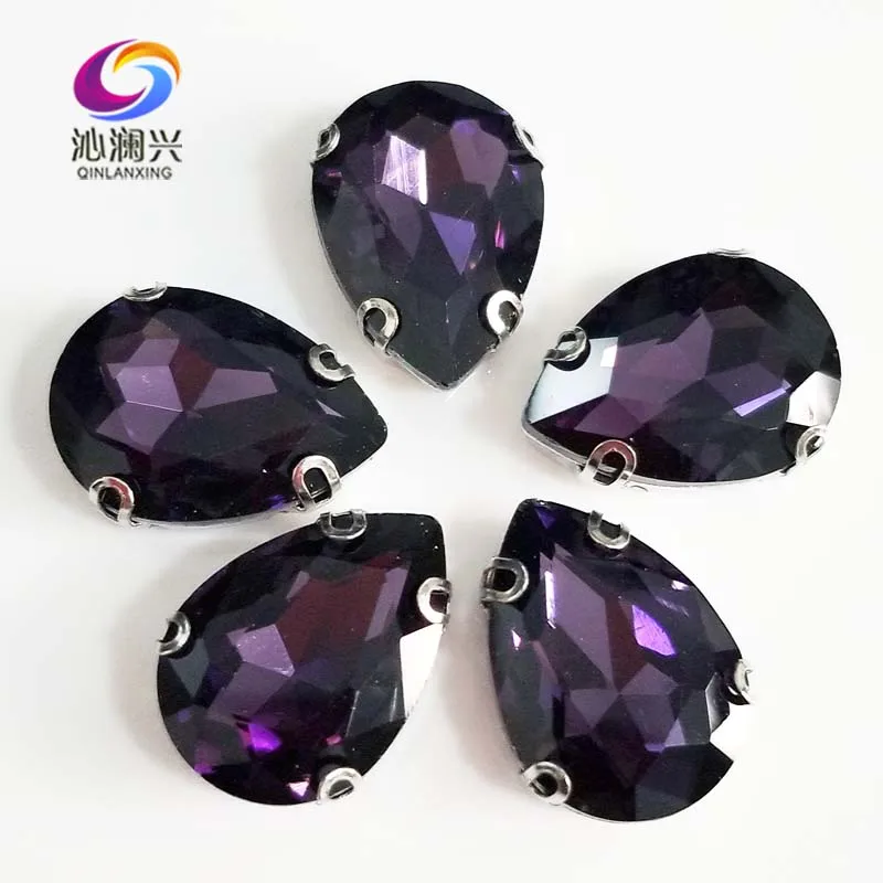 

Deep purple DR shape High quality Glass Crysta sew on Anti hook claw rhinestones with holes,Diy Clothing accessories SWSD16