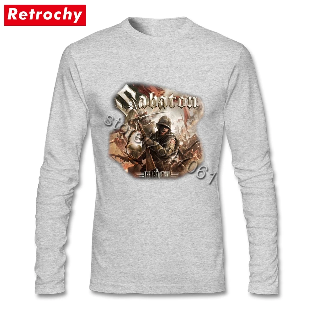 Мужские очаровательные футболки Sabaton с длинным рукавом на заказ, футболки с принтом, футболки для парней, размер XXL - Цвет: Серый