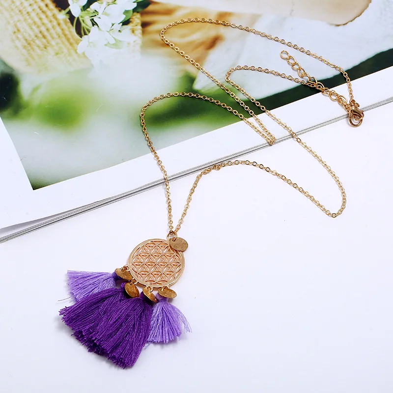 Purple LZHLQ длинное кистовое ожерелье для женская одежда в винтажном стиле эффектное модное ожерелье Этнические милые ювелирные изделия - Окраска металла: Purple