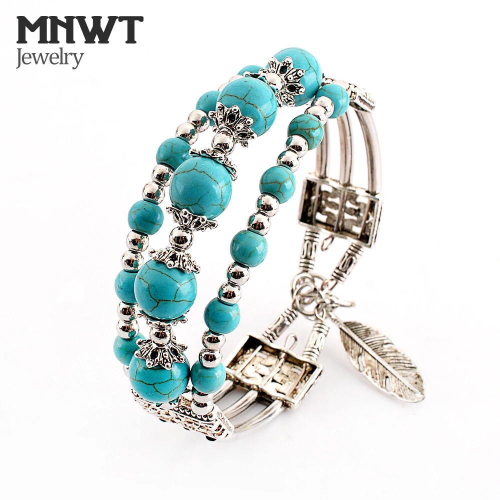 Женские винтажные бирюзовые браслеты MNWT Boho подвеска в виде листа очаровательные