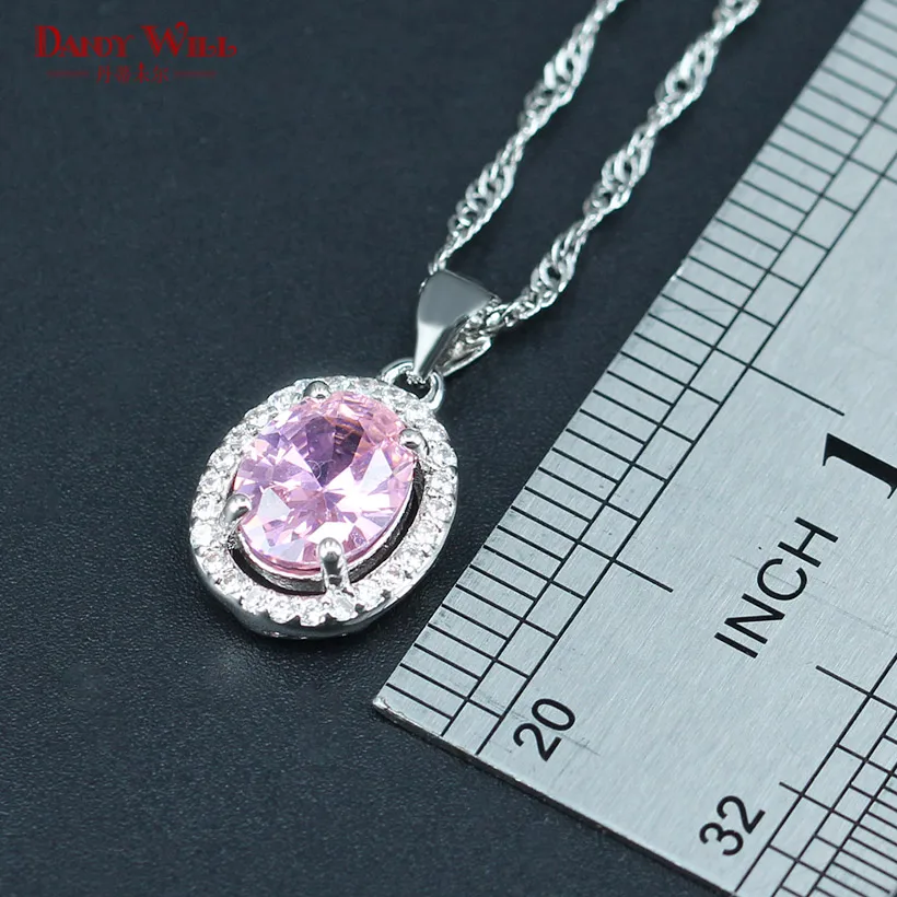 Милые розовые свадебные украшения комплекты для невест Розовый овальный Циркон