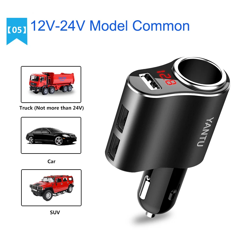 

Yantu 1 Way Sockets 5V/3.1A Car Cigarette Lighter Socket Voltmeter Splitter Power Adapter 12~24V 3 USB Car Charger For GPS DVR