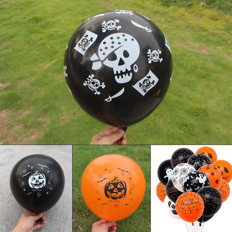 12 дюймовый черный оранжевый Хэллоуин воздушный шар с черепом украшение для