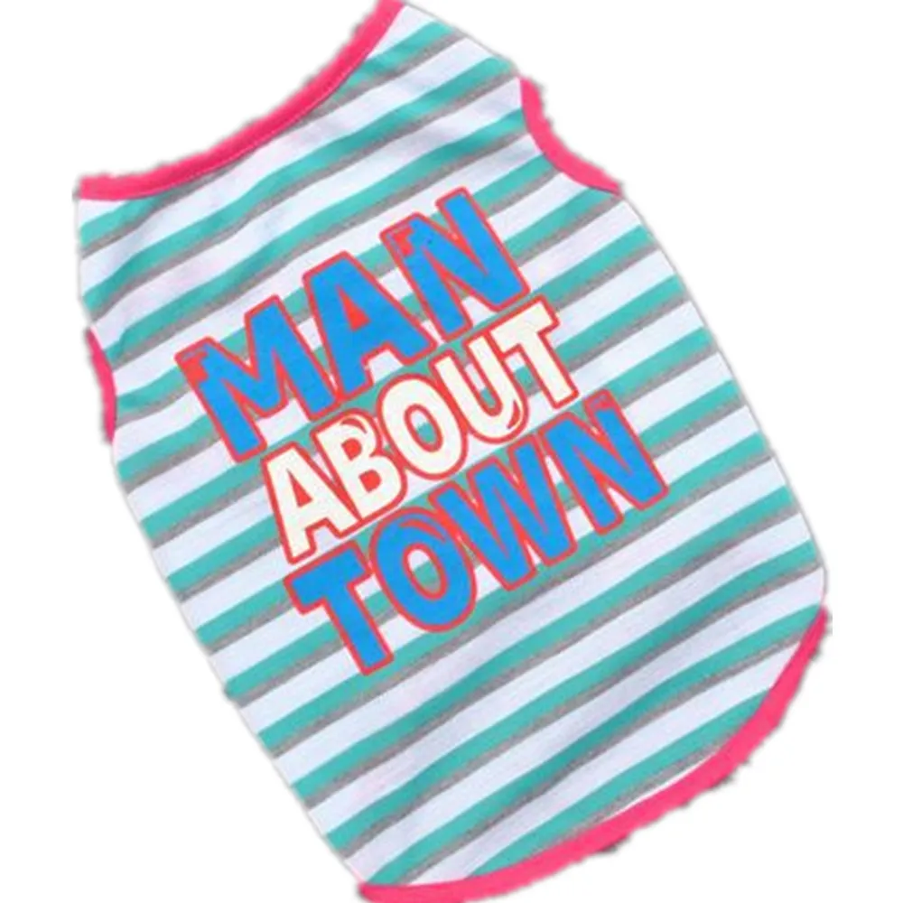 

ULTRASOUND PET Lovely Summer Man About Town Printed Stipe Dog Vests Pet Puppy Small Cat Clothes T-Shirt Costume Apparel