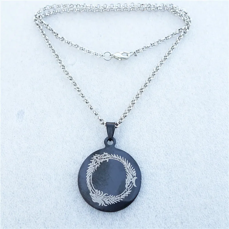 Dragon Skyrim Elder Scrolls Pendant Black Stainless Steel Necklace Fashion Jewelry | Украшения и аксессуары