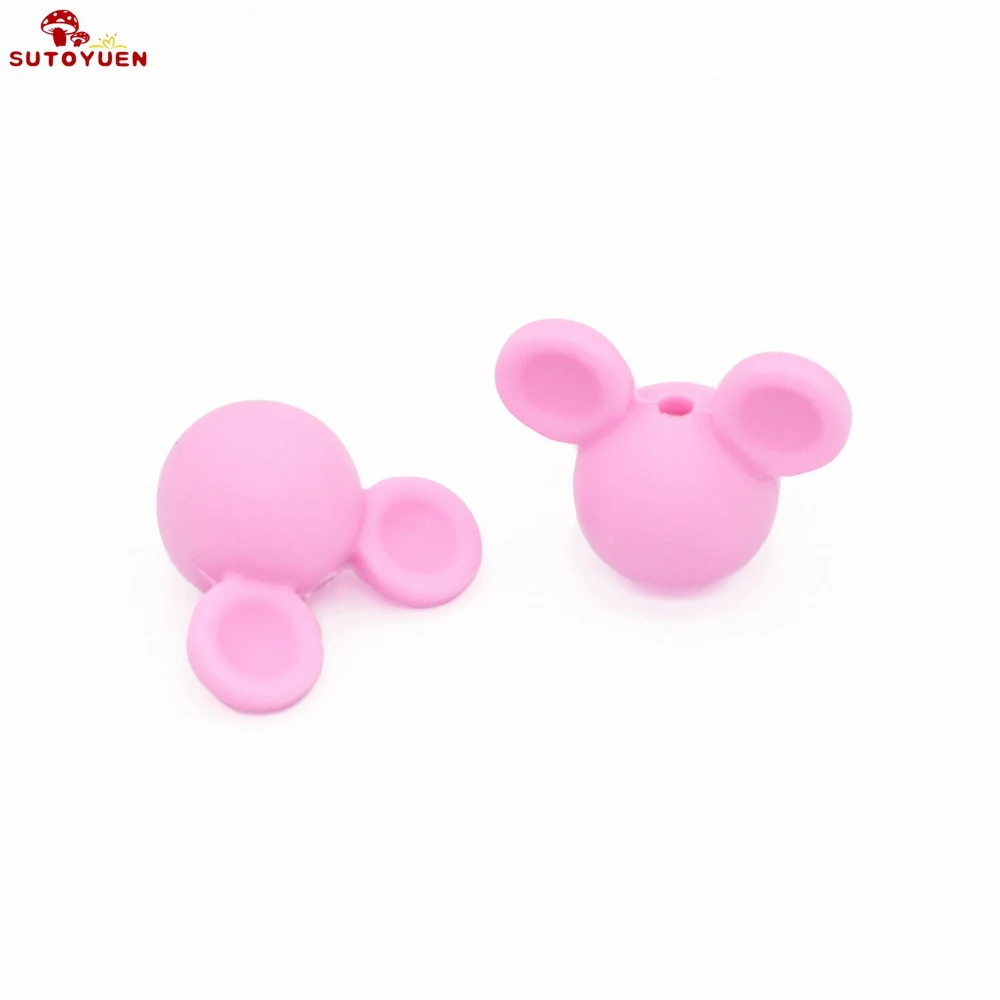 Pale Pink Sutoyuen 10 шт. силиконовые бусины с рисунком Микки из мультфильма BPA, Детские Жевательные бусины для прорезывания зубов, ювелирные изделия для прорезывания зубов - Цвет: Pale Pink