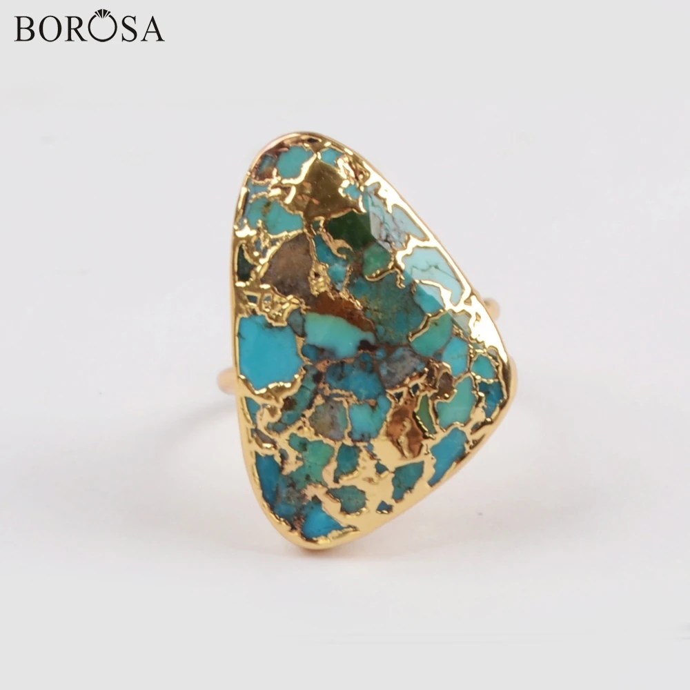 BOROSA 5/10 шт модные позолоченные медные бирюзовые кольца ювелирные изделия из