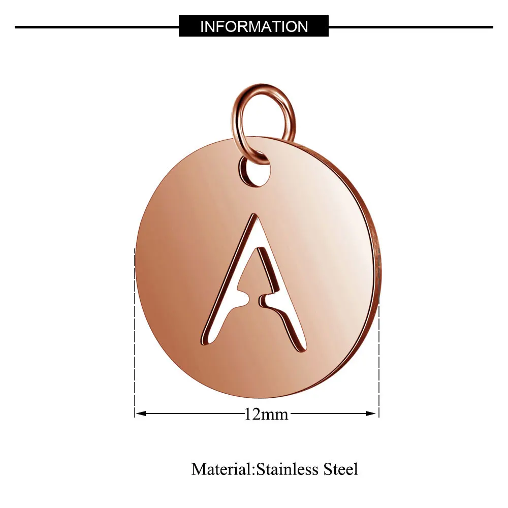 Fnixtar 12mm Stainless Steel Rose Gold Color Polish A-Z Alphabet Charms Pendants DIY Jewelry Letter Mini 26pcs/lot | Украшения и