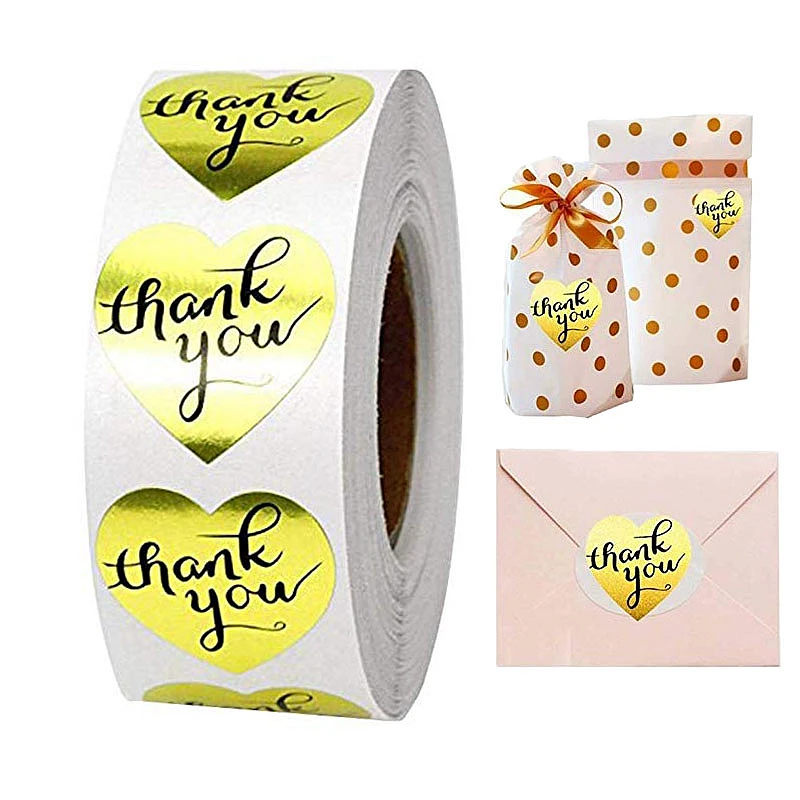 1 дюйм/рулон бумаги в форме Золотого сердца благодарим вас наклейки этикетки для