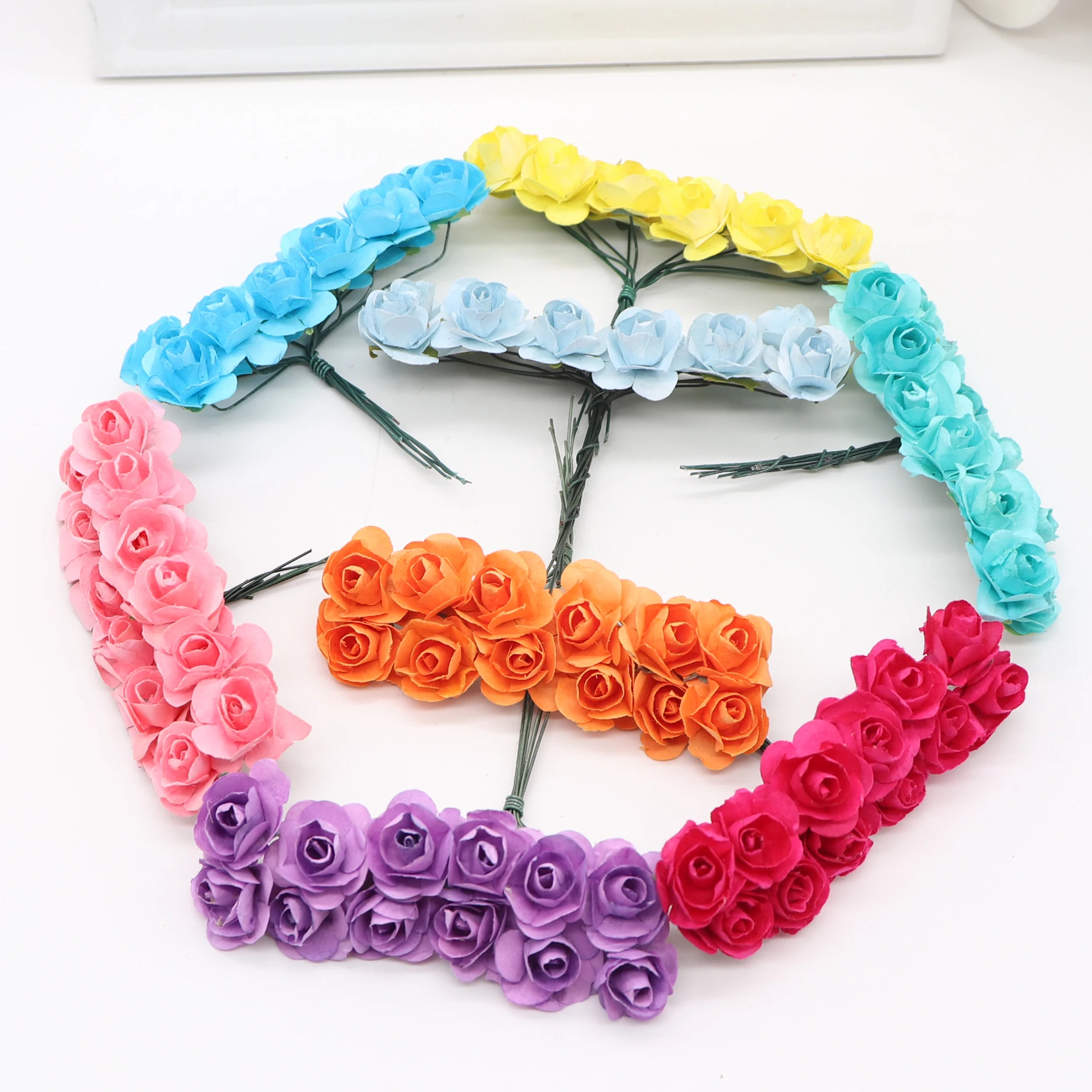 12 шт./лот искусственный цветок Мини Милая Бумага Роза ручной работы для