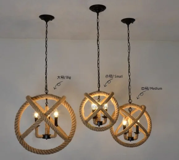 Винтажные лампы в стиле лофт на пеньковой веревке основа e14 Классическая Ретро