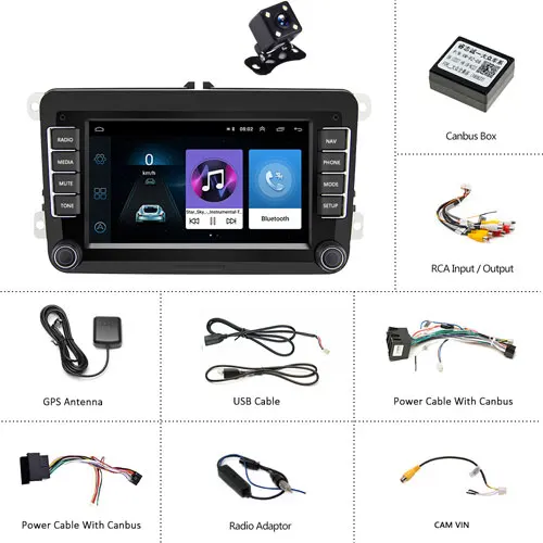 With 4 LED Camera Podofo Android " автомобильный мультимедийный плеер 2 Din gps навигация автомобильный Радио wifi Авторадио для Skoda Passat B6 Polo Golf Touran Seat - Color: With 4 LED Camera
