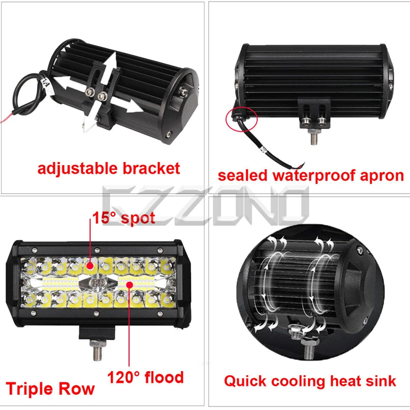 2pcs 7&quot Inch Car Light 120W Auto LED Bar 12V24V Triple Row Combo Beam Work For Truck SUV ATV 4x4 Offroad | Автомобили и