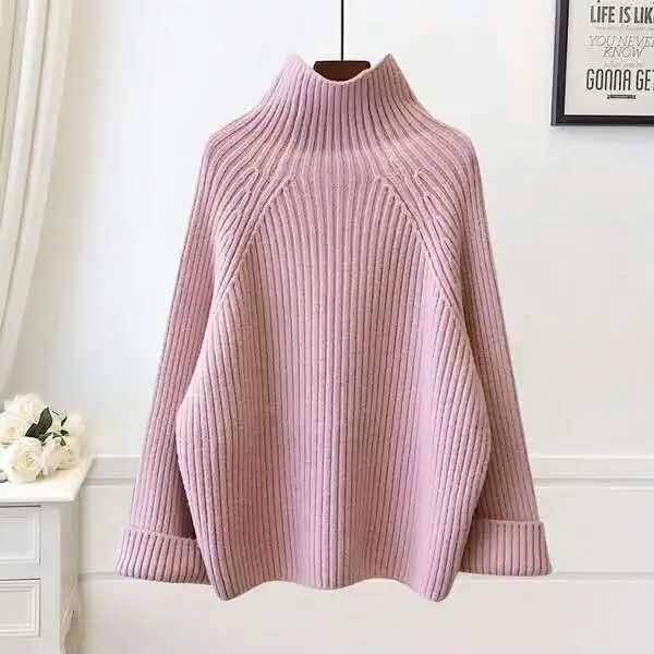 Pull Femme,, зима, осень, негабаритный, водолазка, вязаный кашемировый свитер, для женщин, рукав-фонарик, базовый, уплотненный, пуловеры