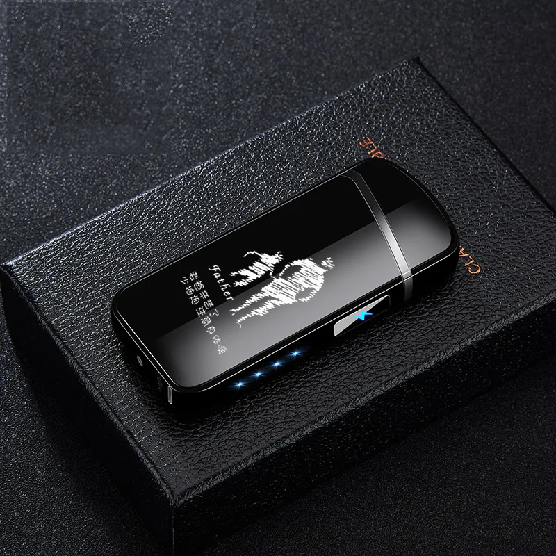 Новая электрическая зажигалка с гнездом USB power display металлическая перезаряжаемая Зажигалка для сигарет с двойной дугой Плазменные зажигалки высокого качества Gfit - Цвет: Father