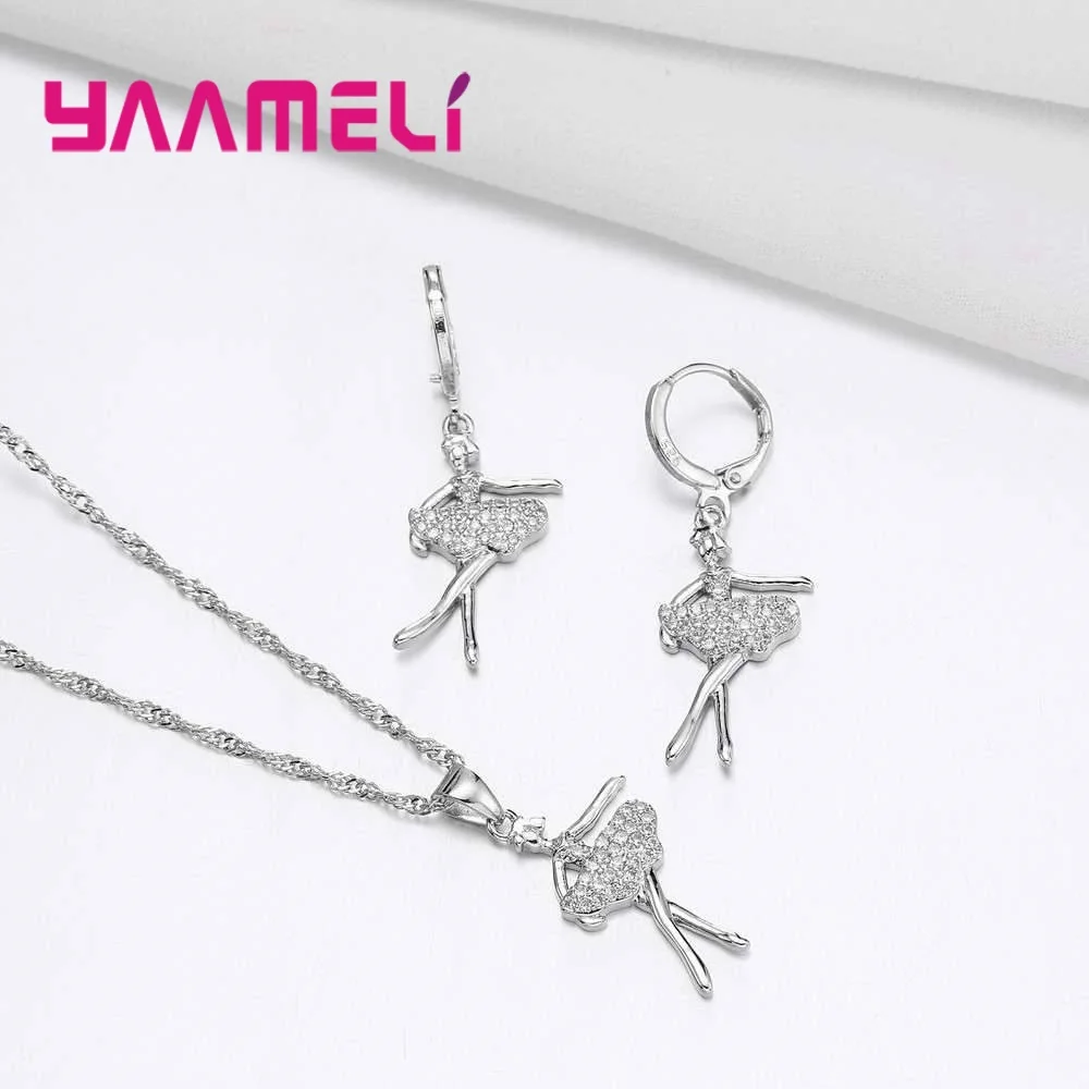 

YAAMEL Wholesale Elegant Dancer 925 Sterling Silver Necklace Earrings Set For Women Female Party Jewelry High Quality Gift