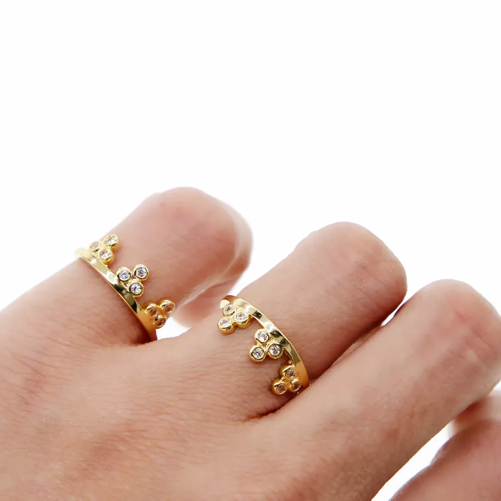 lovely cheap high quality jewelry gold filled three cz triangle minimal girl women gift size 6 7 crown simple ring wholesale | Украшения и