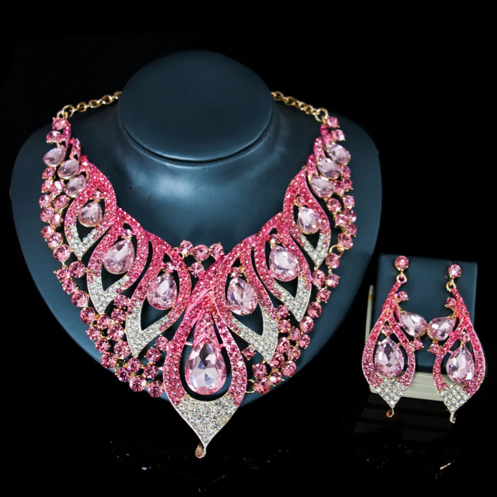 LAN PALACE 2019 new glass stone necklace and earrings Jewelry Sets for America women party Anniversary wedding free shipping | Украшения и