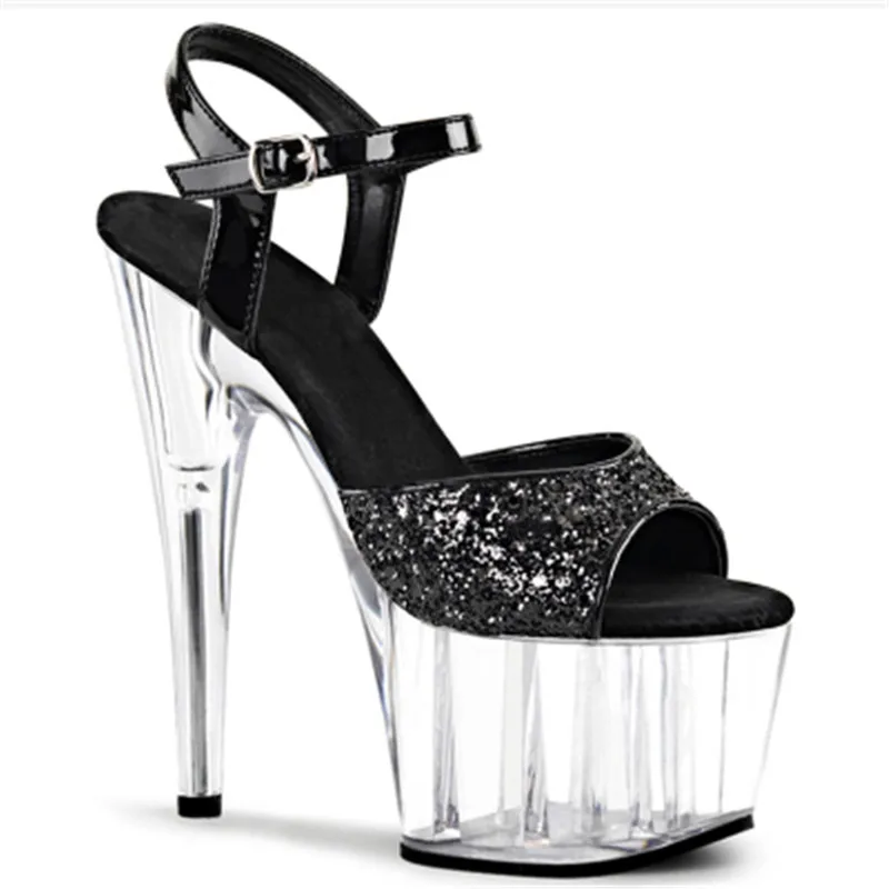 Сандалии на высокой платформе 15 см из блестящего материала для выступлений сцене