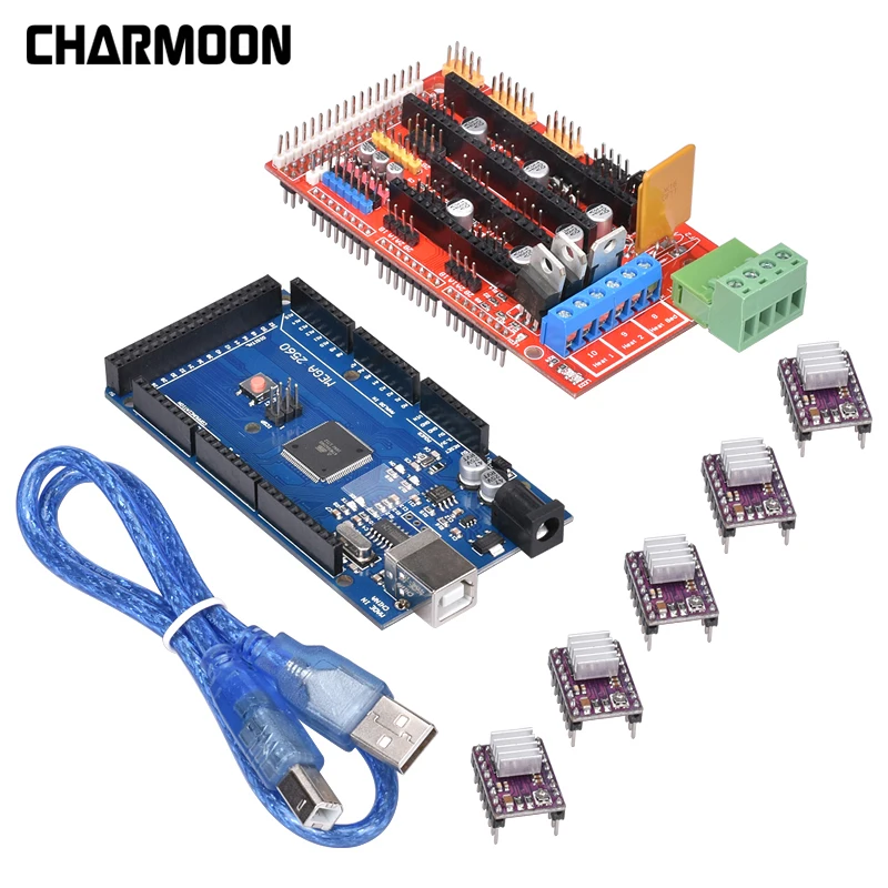 

3D Printer Parts 1pc Mega 2560 R3 + 1pc RAMPS 1.4 control panel+ 5pcs DRV8825 Stepper Motor Drive Reprap for 3D printer Kits