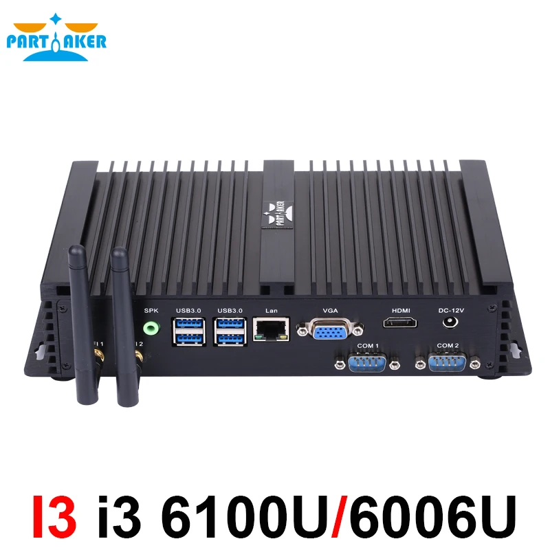 Intel Core i3 6100U i3 6006U Skylake промышленный Мини ПК Barebone Linux микро компьютер Win10 HTPC 300M Wifi VGA HDMI 2 COM порта