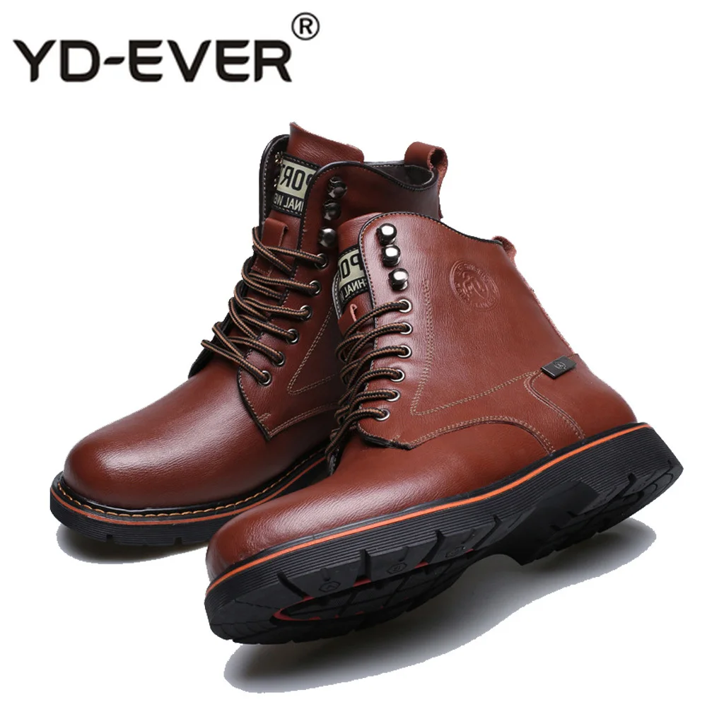 YD EVER осенние мужские ботинки из натуральной кожи зимние теплые рабочие на меху
