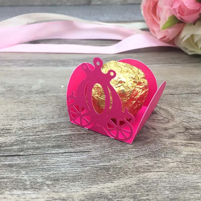 dark rosy red 50 шт. лазерная резка карета-тыква конфеты бар ребенок душ картонная коробка День рождения коробка конфет подарок на вечеринку в честь рождения ребенка украшения - Цвет: dark rosy red