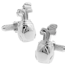 New Design! Factory Price Retail Men's Cufflinks Brass Material Silvery white Color Golf Bag Design 