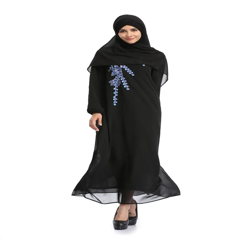 Женское мусульманское шифоновое платье с вышивкой и длинным рукавом Jilbab