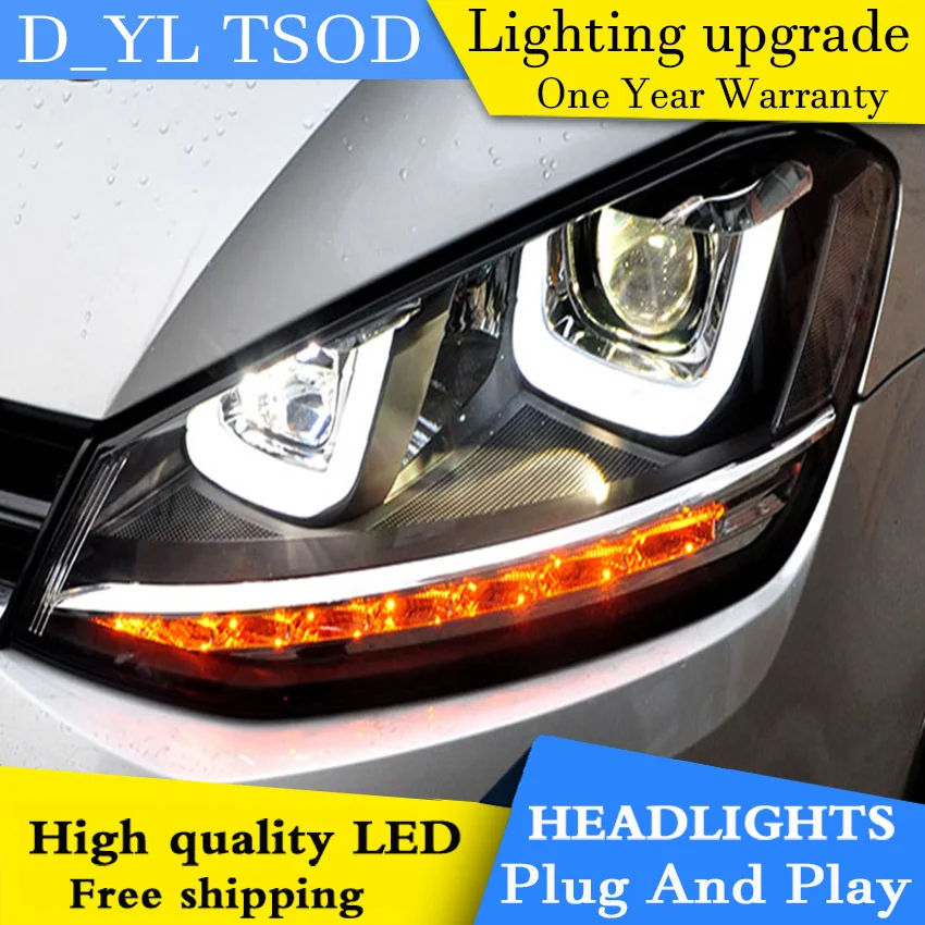 D_YL автомобильный стайлинг фары для VW GOLF 7 GOLF7 GTI 2013 15 двойные U Golf светодиодный ные Bi