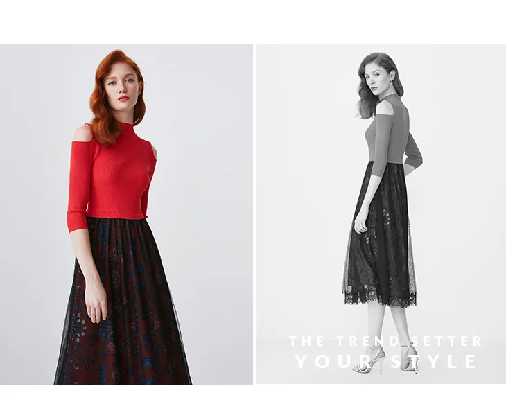 Отборные весенние кружева печати Slim Fit зонтик форма трикотажное платье S | 419146506