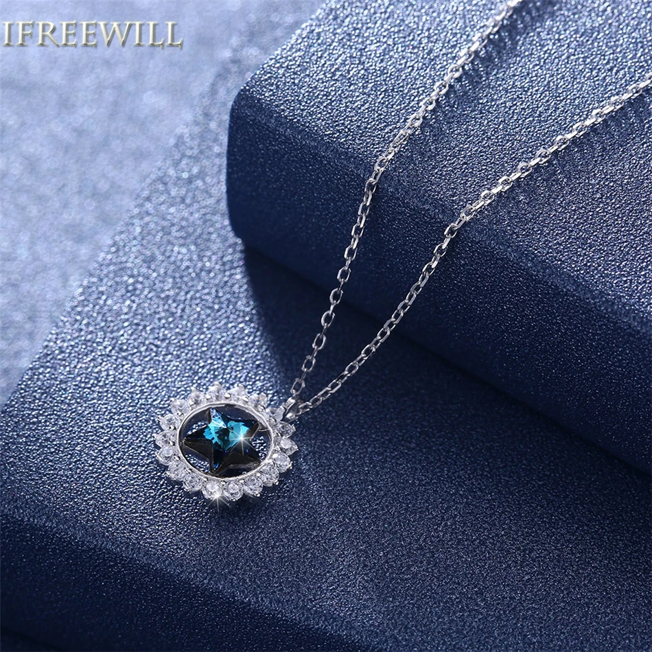 925 silver star Подвески для женщины IFREEWILL Модные Кристалл ожерелья Мода и ювелирных