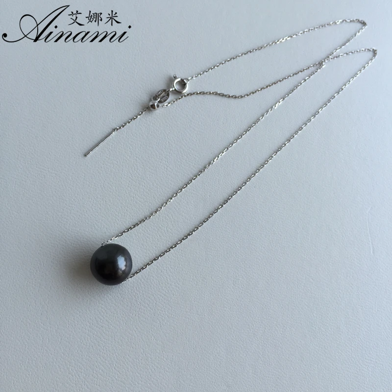 [Ainami] 9-10mm Black Tahitian Pearl Pendant 925 Sterling Silver Jewelry Simple Necklace Brand Freeship | Украшения и аксессуары