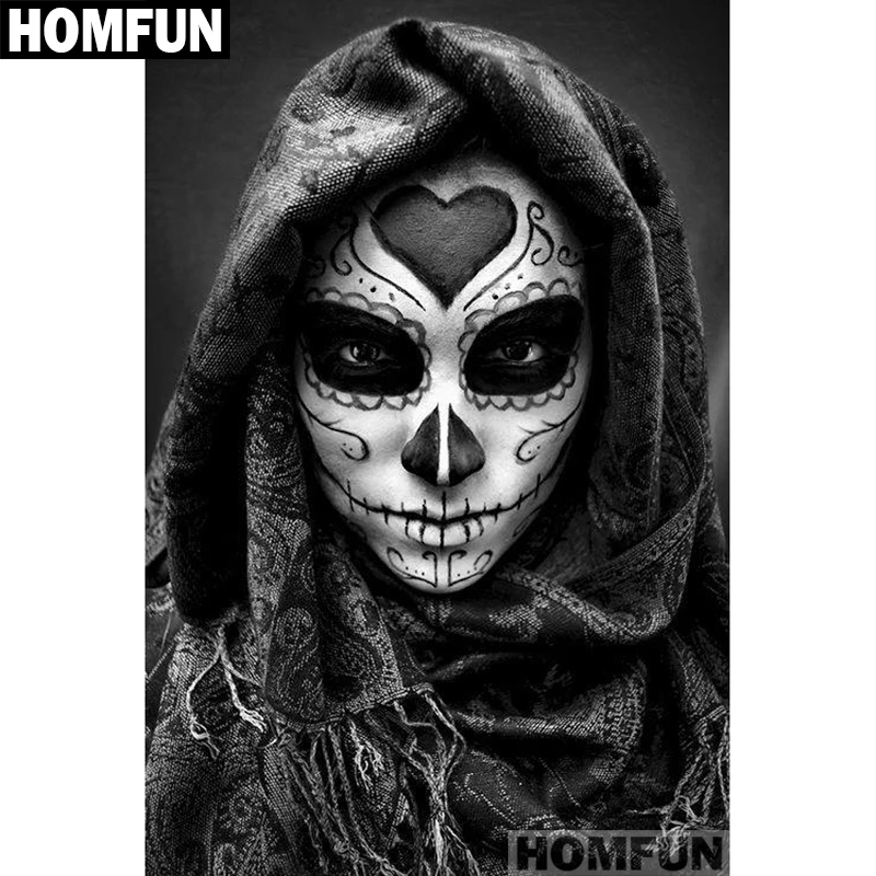Алмазная живопись HOMFUN A01467 Череп девочка вышивка крестиком из квадратных/круглых