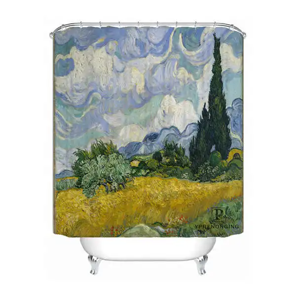 Shower Curtain Пользовательские Ван Гог Terrasse Des кафе Водонепроницаемый душ Шторы Главная Ванна Ванная комната s крючки полиэфирной ткани Multi Sizes180509-62 - Цвет: Shower Curtain