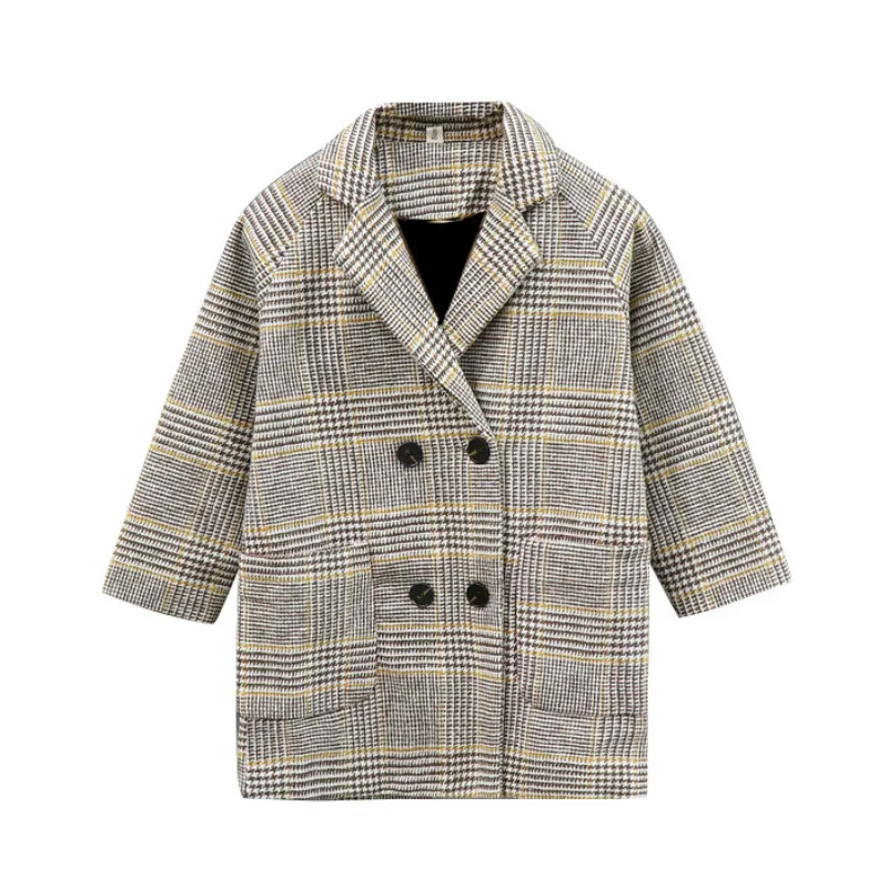 Kid girl jackets Winter wool coat for girls Teens autumn jacket warm outerwear Children girlsbuffalo plaid windbreaker 4T-14T | Детская