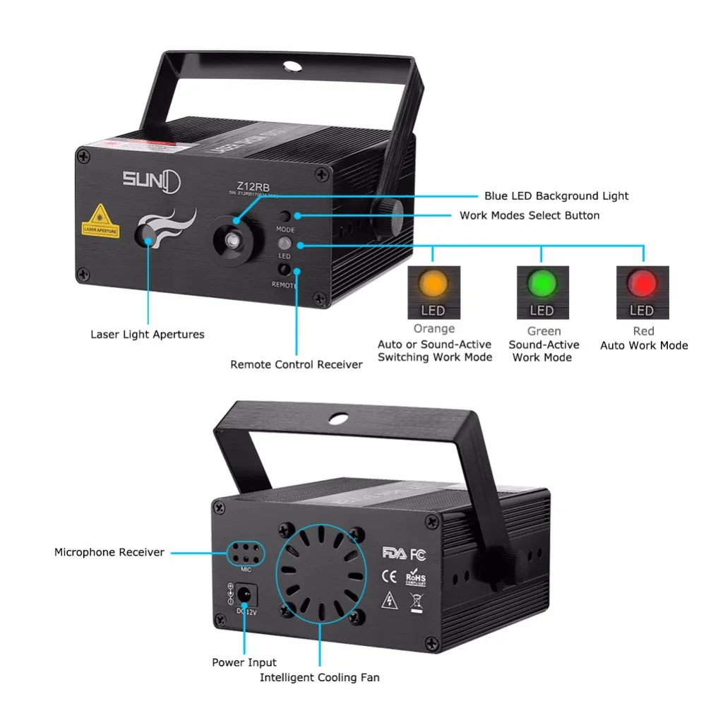 SUNY 12 RB Patterns Laser Light Blue LED Stage Sound Activated Gobo Projector Show for Club Bar DJ Disco Home Party(Z12RB) | Лампы и