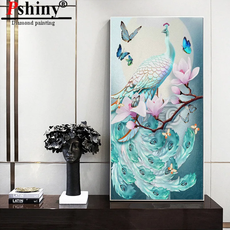 PSHINY DIY 5D алмазная вышивка продажа зеленые картины с изображением павлина из