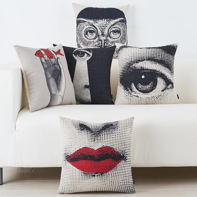 Винтажный стиль rosenthal Piero fornasetti чехол для подушки с рисунками лица красные губы глаза чехол для подушки декоративные льняные хлопковые Чехлы для подушек