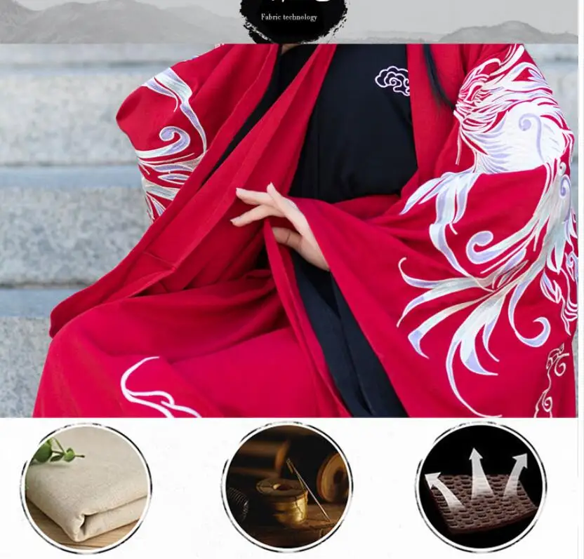 Древняя династия Вэй Цзинь пары Hanfu одежда красный черный свадебное платье большое вечернее платье с рукавами Гуандун Вышивка Феникс