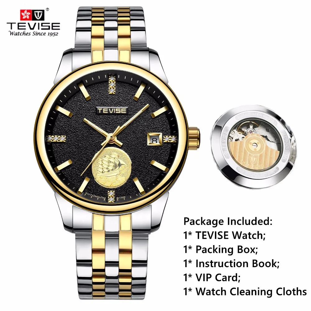 

Мужские автоматические часы бренда TEVISE, роскошные механические часы, черные светящиеся часы, мужские часы, наручные часы из нержавеющей ста...