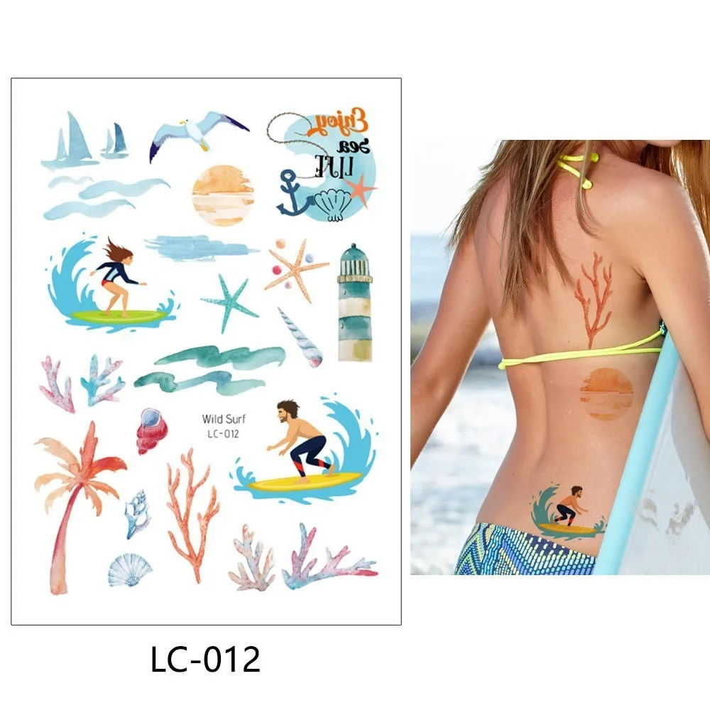 LC-012 Glaryyears 15*21 см временная татуировка наклейка Горячая поддельная тату дикий прибой флеш-тату водонепроницаемый маленькое боди-арт для мужчин и женщин LC Мода - Цвет: LC-012
