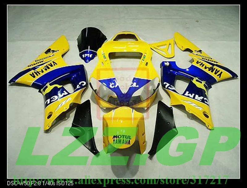 

100%Fit Injection Fairing for YAMAHA YZFR1 2000 2001 YZF1000 YZF-R1 00 01 fairing kits yellow blue Pre_drilled