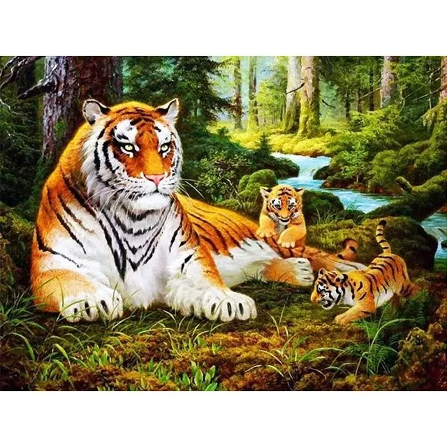 40X50 см (16 &quotх 20&quot) тигр Семья животного полный дрель положить ручной вышивки Diy