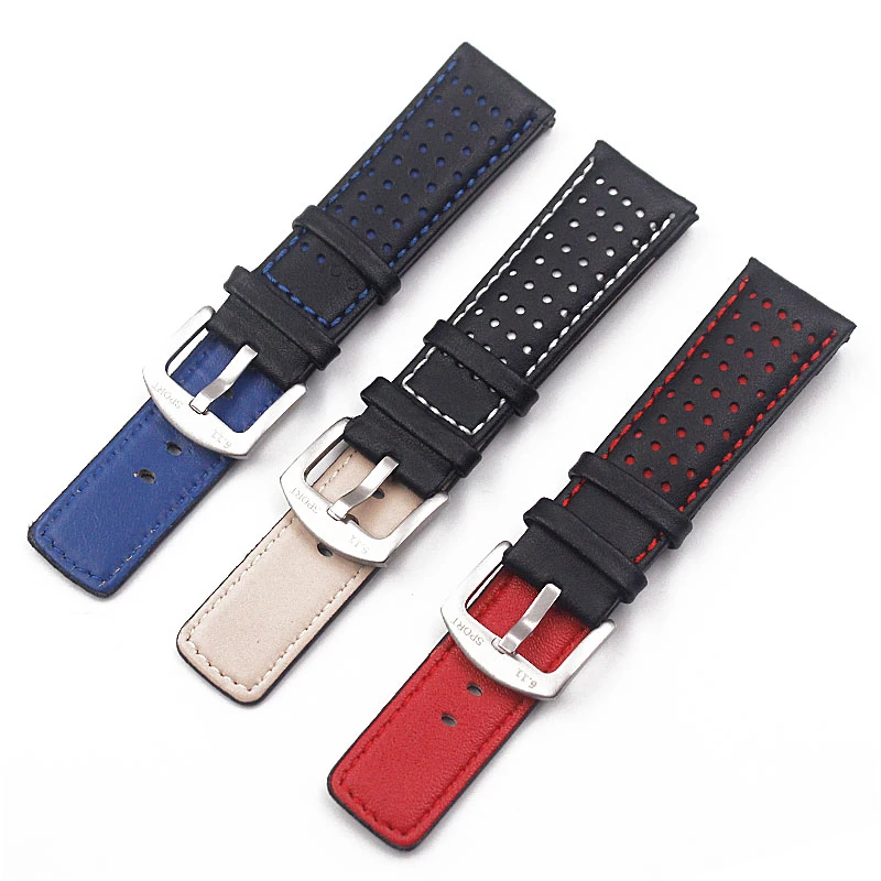 Watch accessories leather strap men's watch accessories strap  outdoor sports waterproof sweat-proof leather strap women's strap new type of plain edge wrapped on shelf needle print leather strap for independent packaging of watch strap accessories